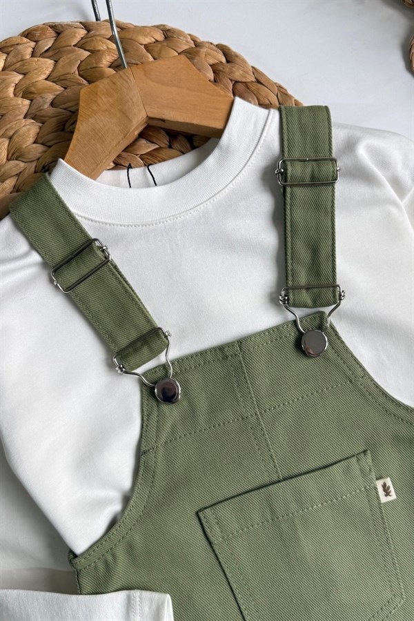 Kız Çocuk Premium Jile Haki Denim Elbise