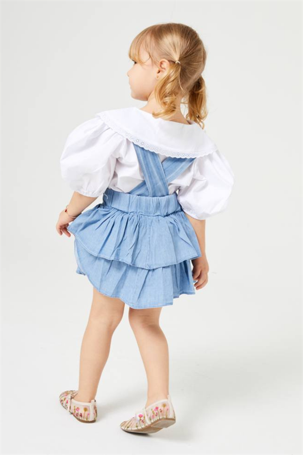 Kız Çocuk Salopet Gömlekli Mavi Elbise