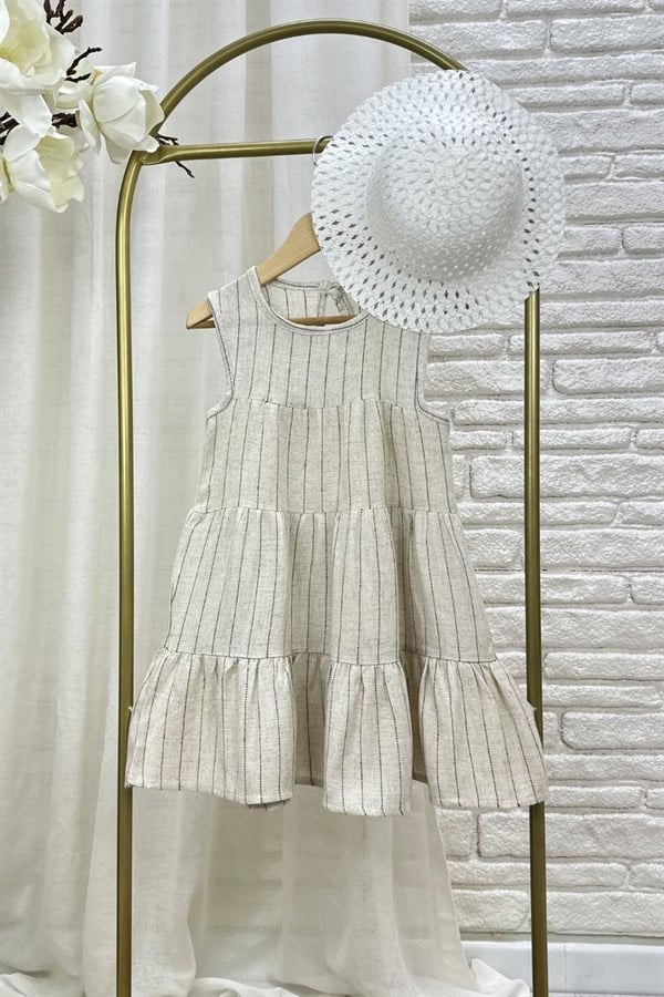 Kız Çocuk Şapka Dahil Çizgili Elbise