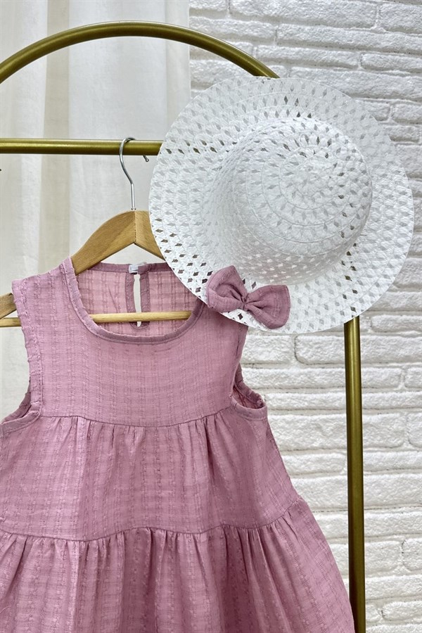 Kız Çocuk Şapka Dahil Gül Kurusu Elbise