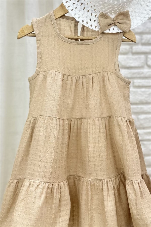 Kız Çocuk Şapka Dahil Krem Elbise