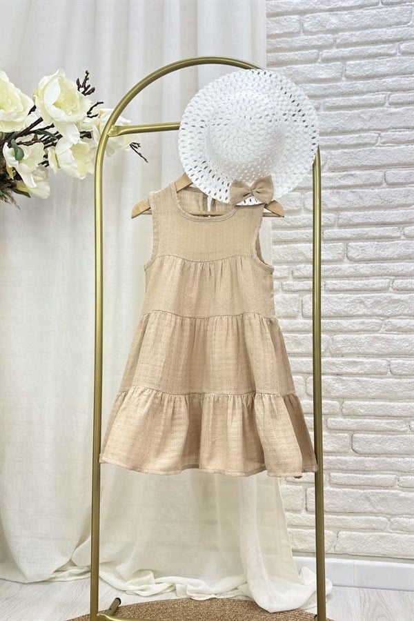 Kız Çocuk Şapka Dahil Krem Elbise