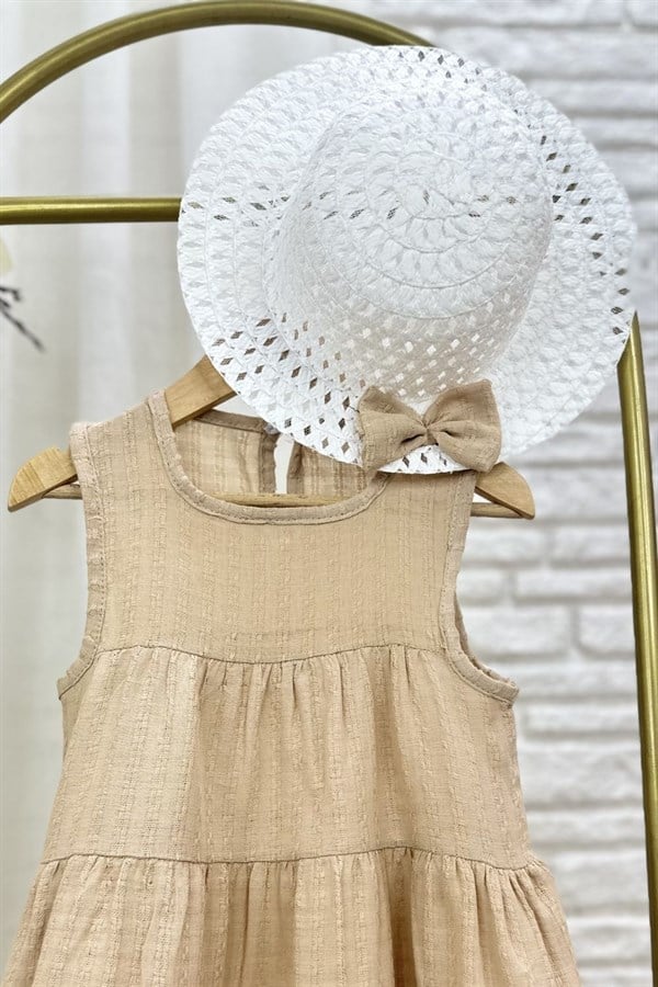 Kız Çocuk Şapka Dahil Krem Elbise