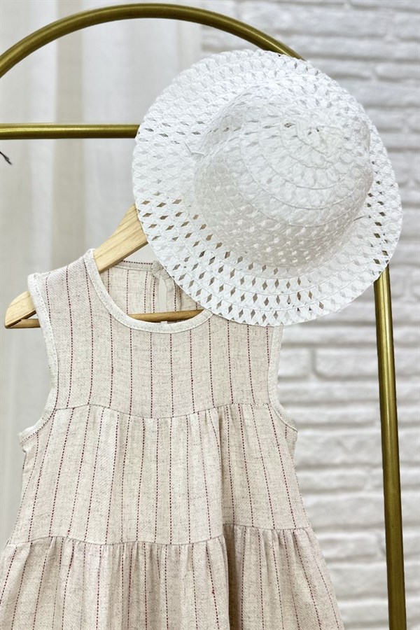 Kız Çocuk Şapka Dahil Pembe Çizgili Elbise