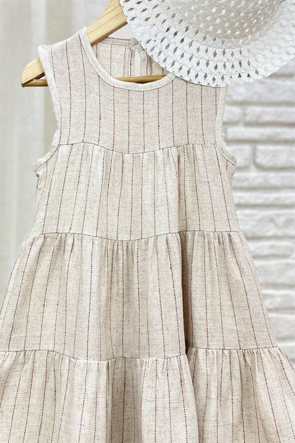 Kız Çocuk Şapka Dahil Pembe Çizgili Elbise
