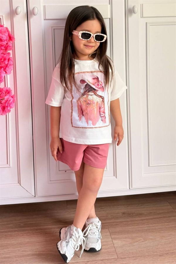 Kız Çocuk Şapka Model Şortlu Takım
