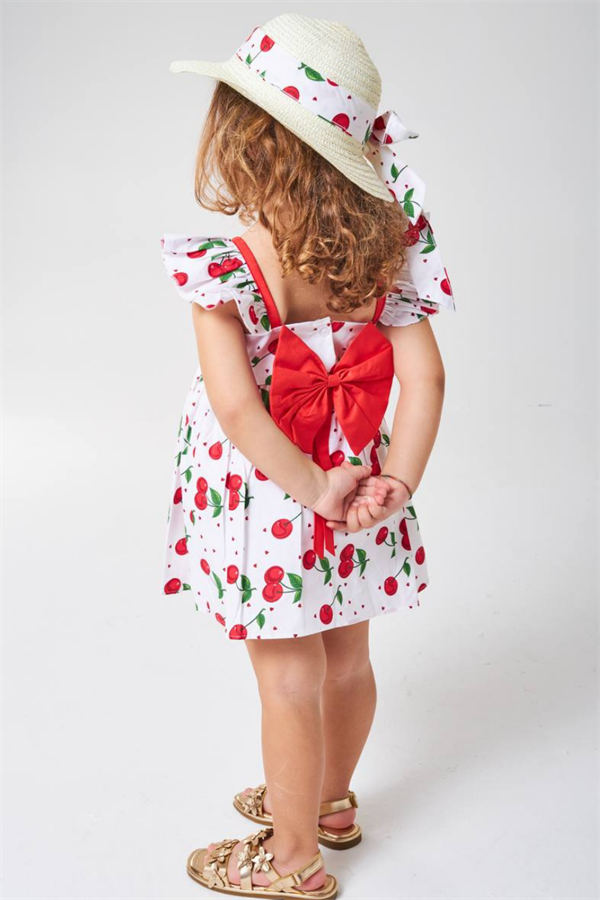 Kız Çocuk Şapkalı Kirazlı Elbise