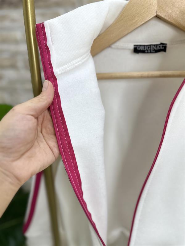 Kız Çocuk Şardonlu Fermuarlı Pembe  Şeritli Takım