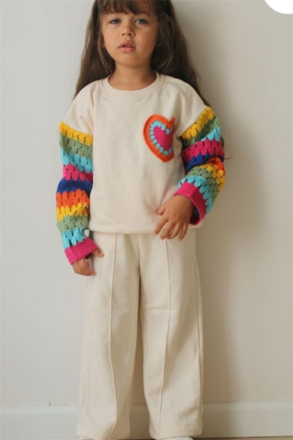 Kız Çocuk Şardonlu Kolu Örme Takım