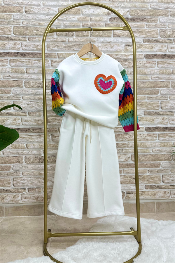 Kız Çocuk Şardonlu Kolu Örme Takım