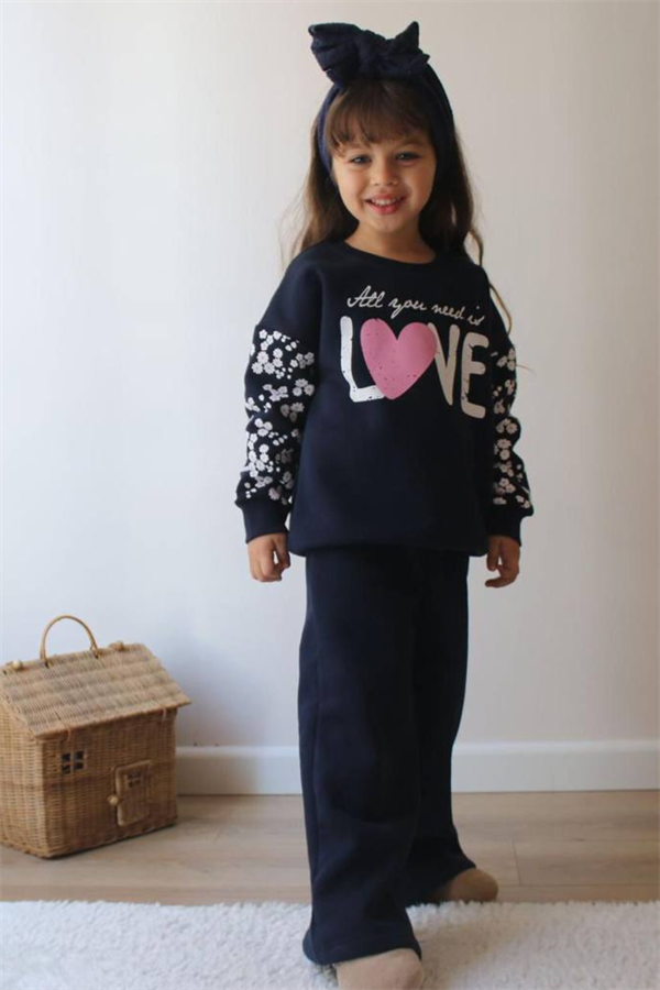 Kız Çocuk Şardonlu Love Laci Bol paça Takım