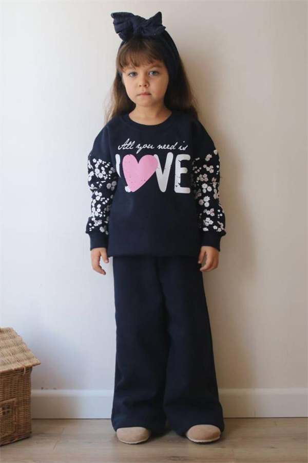 Kız Çocuk Şardonlu Love Laci Bol paça Takım