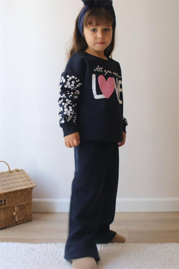 Kız Çocuk Şardonlu Love Laci Bol paça Takım