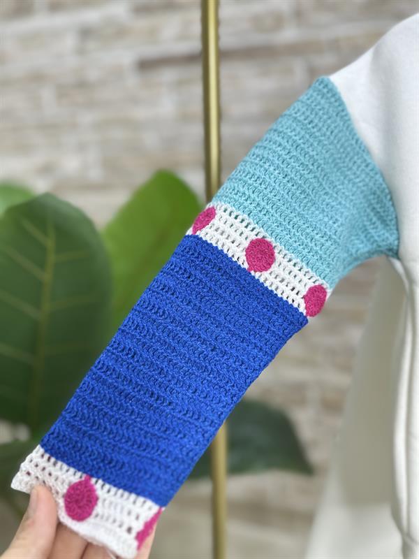 Kız Çocuk Şardonlu Örme Detaylı Bol Paça Beyaz Takım