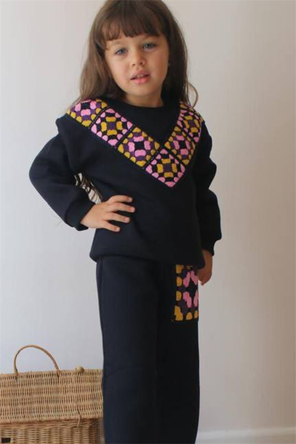 Kız Çocuk Şardonlu Örme Detaylı Bol Paça Takım