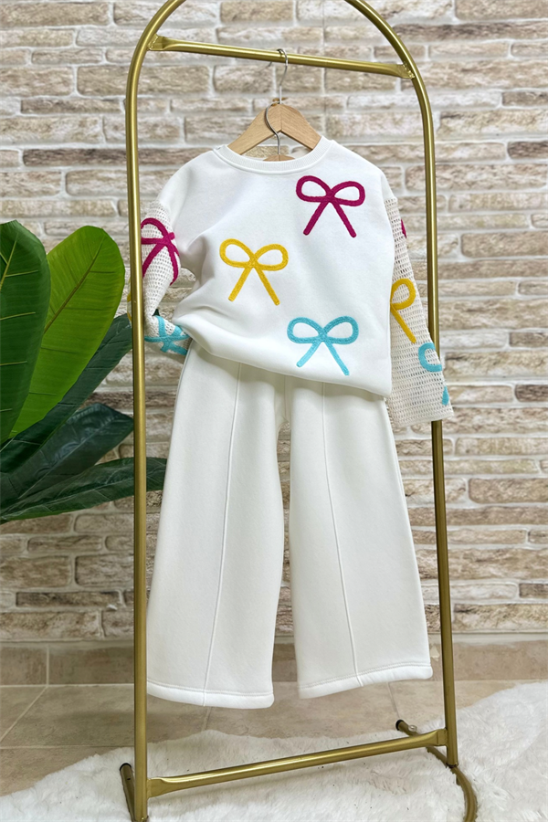 Kız Çocuk Şardonlu Örmeli Kurdele Takım