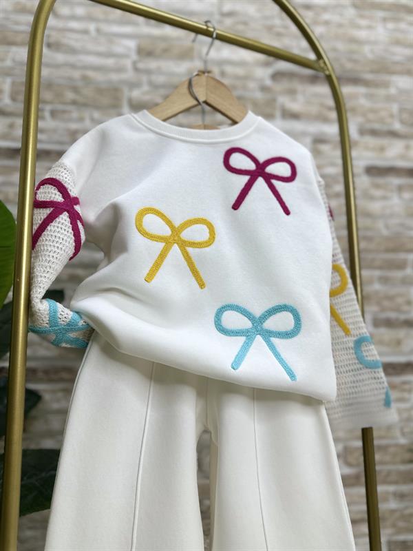 Kız Çocuk Şardonlu Örmeli Kurdele Takım