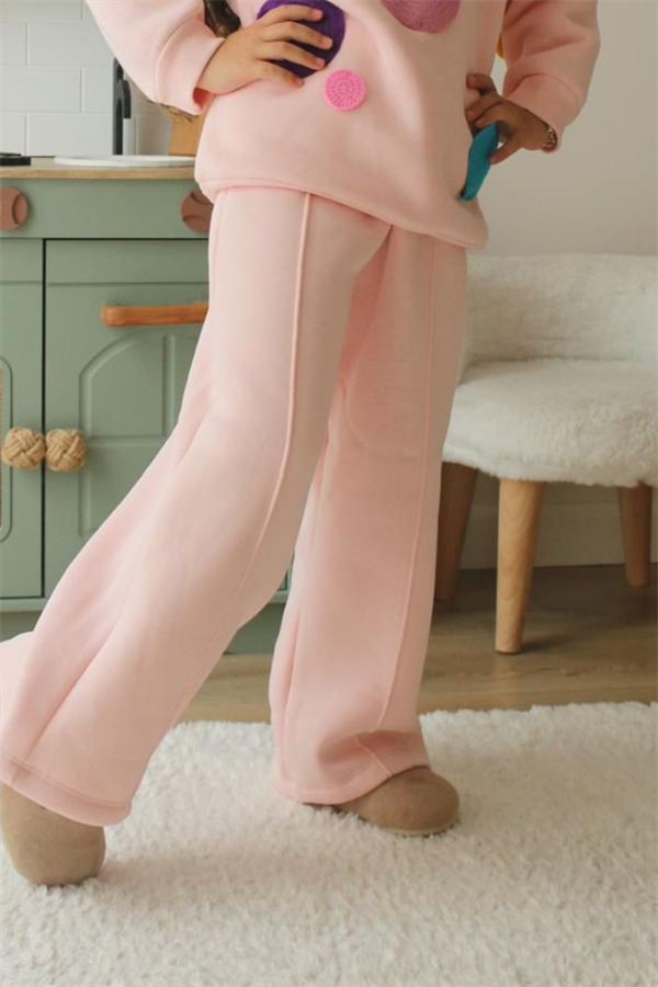 Kız Çocuk Şardonlu Pudra Renkli Bol Paça Renkli Takım