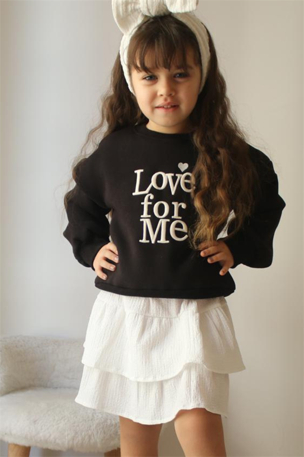 Kız Çocuk Şardonlu Siyah Etekli Takım