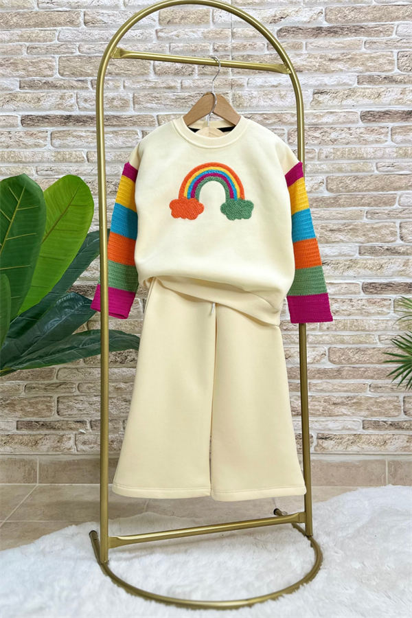 Kız Çocuk Şardonlu Süzene Örmeli Gökkuşağı Takım