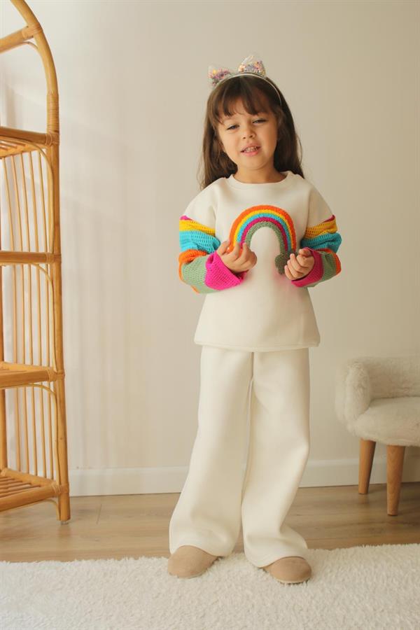 Kız Çocuk Şardonlu Süzene Örmeli Gökkuşağı Takım