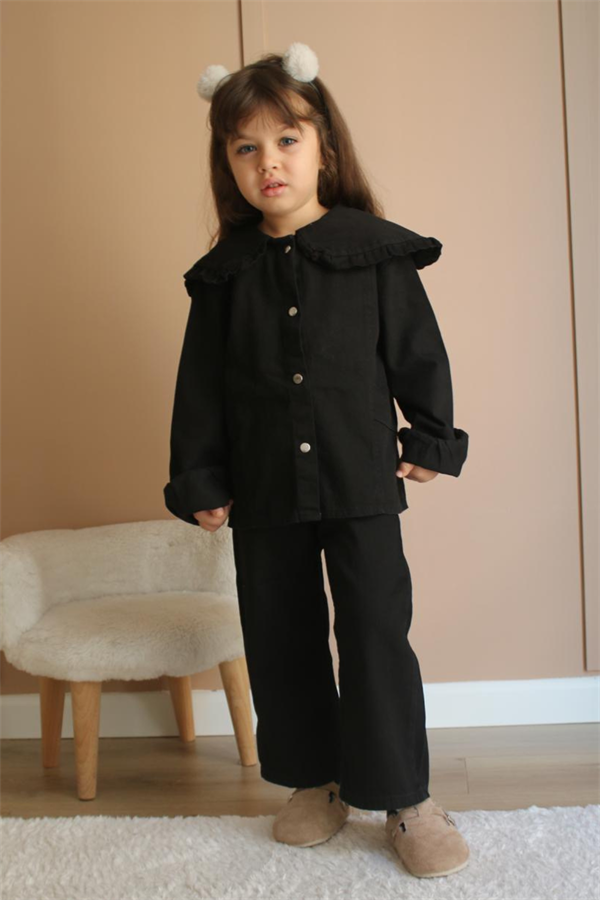 Kız Çocuk Siyah Jean Pantolon Takım