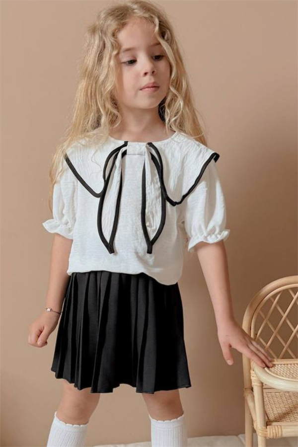 Kız Çocuk Siyah Piliseli Eetek Bluz Takım