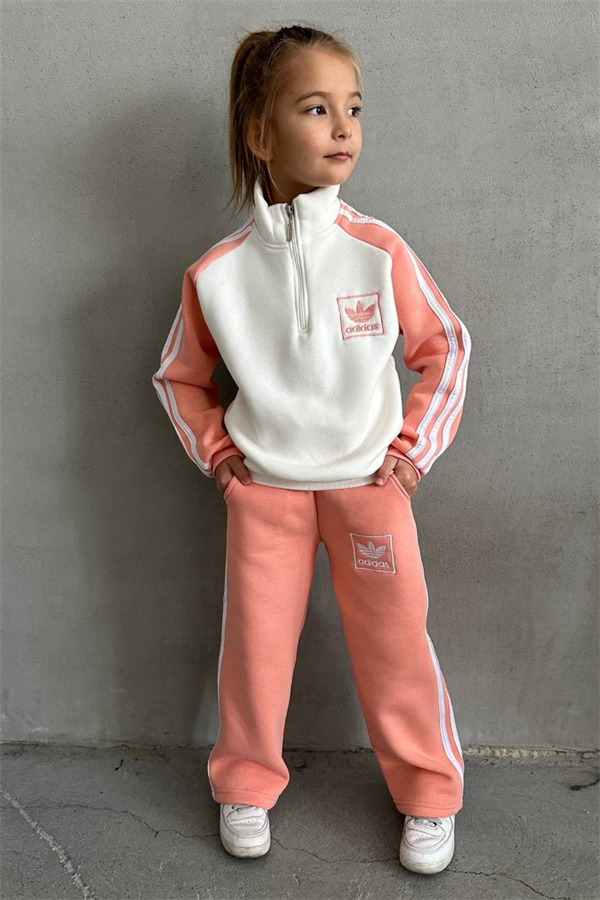 Kız Çocuk Somon Adids Dik Yaka Fermuarlı Takım