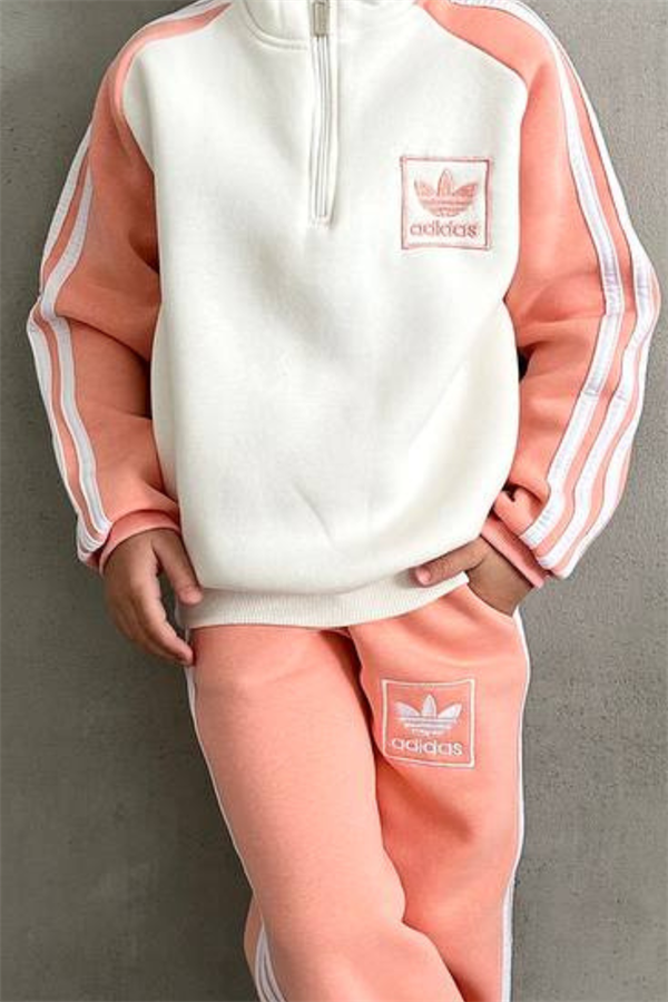 Kız Çocuk Somon Adids Dik Yaka Fermuarlı Takım