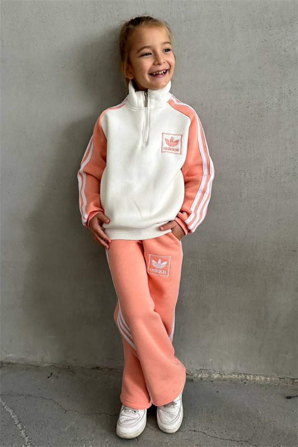 Kız Çocuk Somon Adids Dik Yaka Fermuarlı Takım