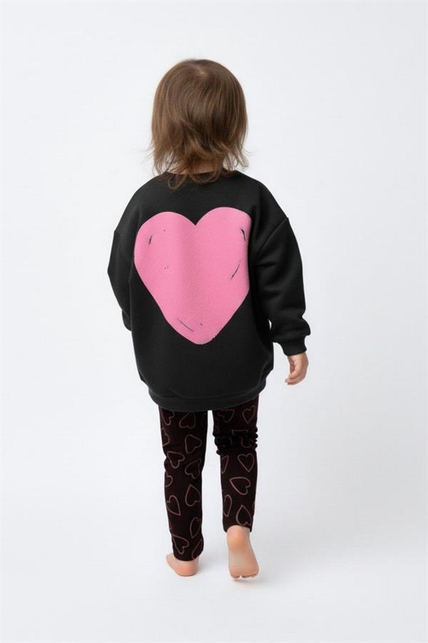 Kız Çocuk Stitch Şardonlu Siyah Taytlı Takım