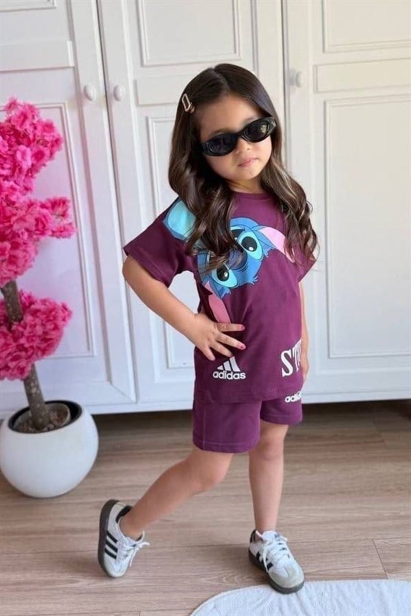 Kız Çocuk Stitch Şortlu Takım