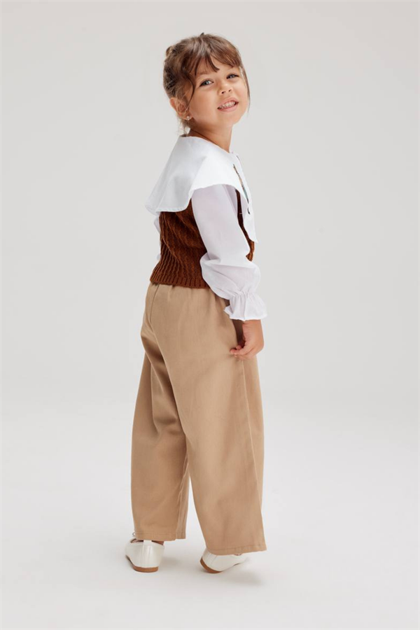 Kız Çocuk Süveterli Gömlekli Pantolon Takım