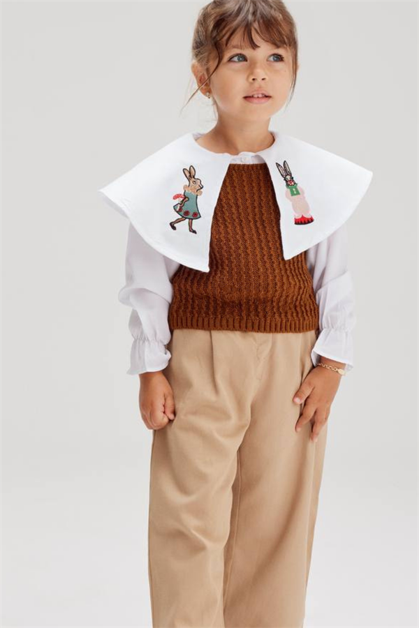 Kız Çocuk Süveterli Gömlekli Pantolon Takım