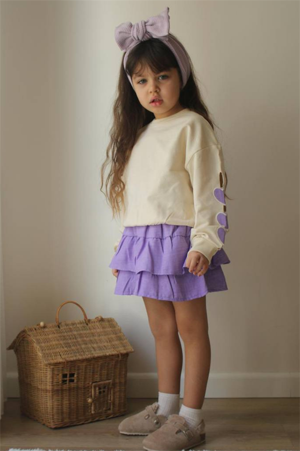 Kız Çocuk Sweat & Etekli Lila Takım