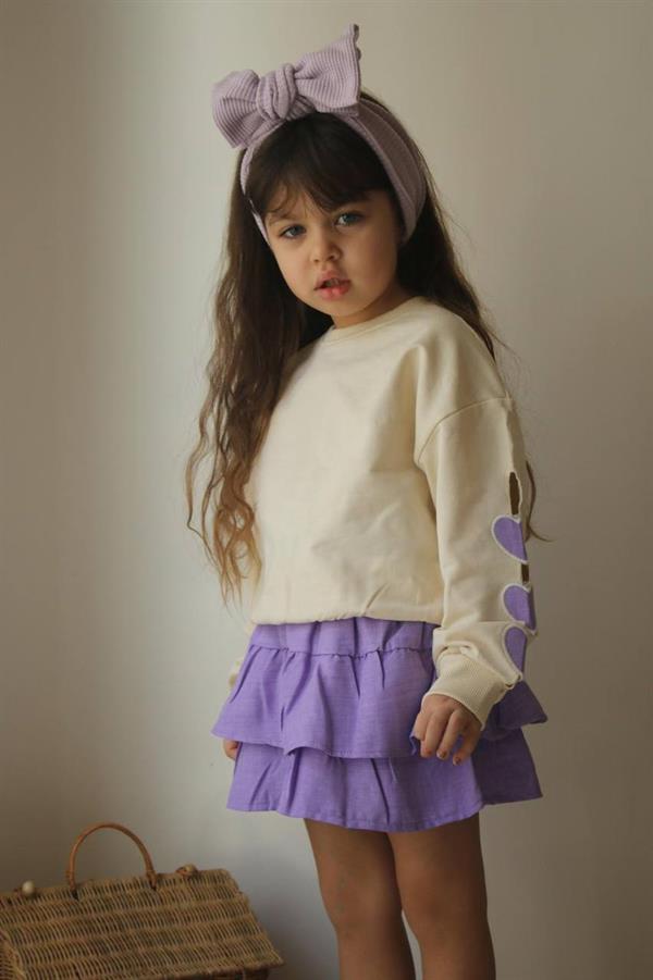 Kız Çocuk Sweat & Etekli Lila Takım