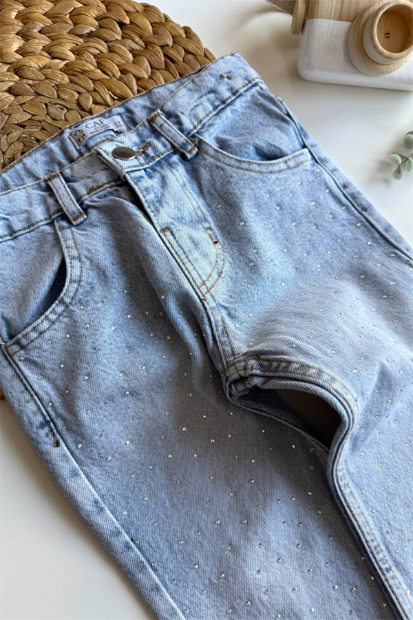 Kız Çocuk Taş Detaylı Jean Pantolon