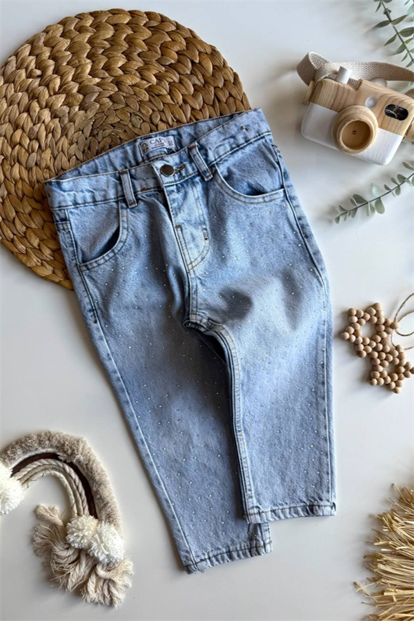 Kız Çocuk Taş Detaylı Jean Pantolon