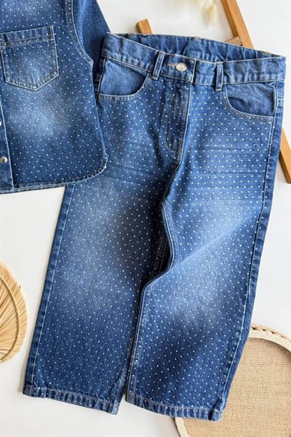 Kız Çocuk Taş İşlemeli Denim Takım