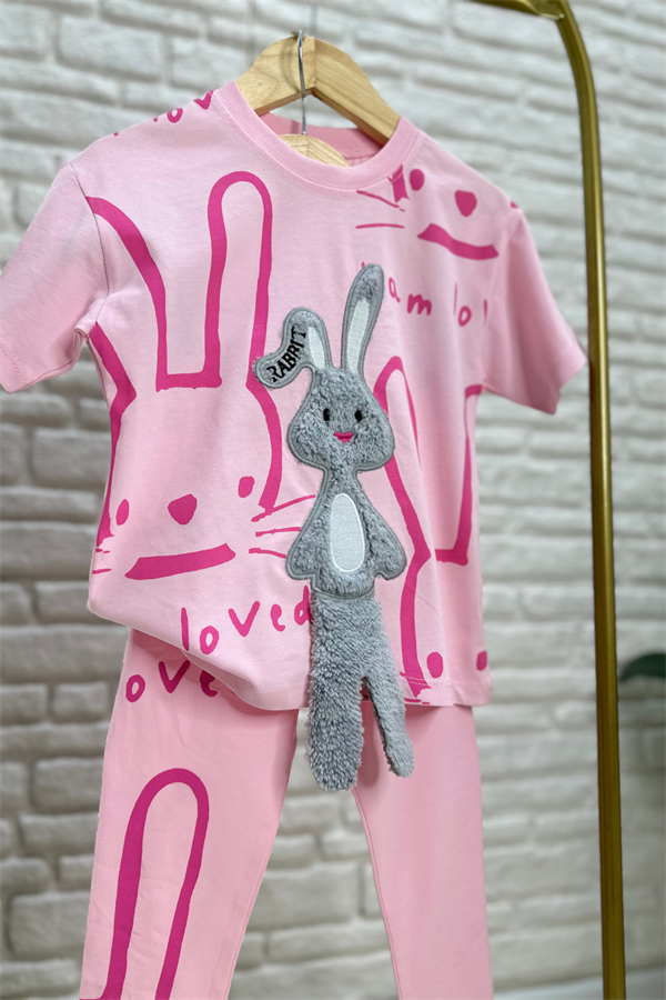 Kız Çocuk Tavşanlı Süzene Nakış Taytlı Takım  