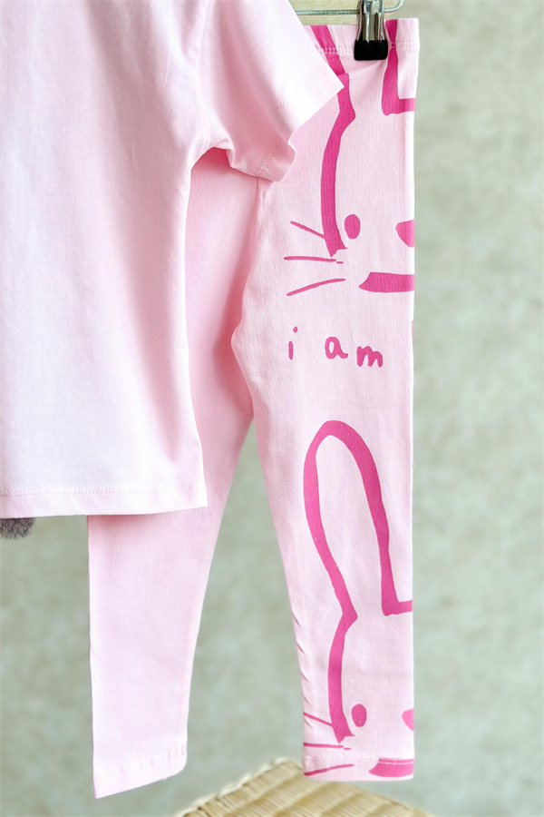 Kız Çocuk Tavşanlı Süzene Nakış Taytlı Takım  