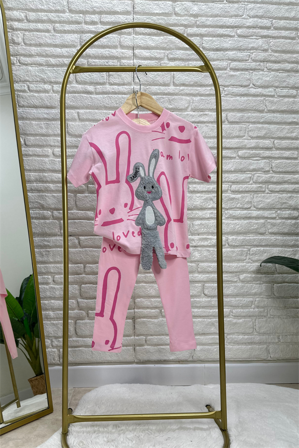 Kız Çocuk Tavşanlı Süzene Nakış Taytlı Takım  