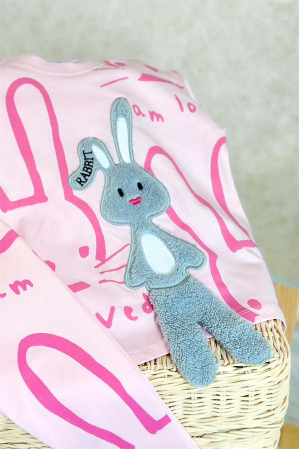 Kız Çocuk Tavşanlı Süzene Nakış Taytlı Takım  