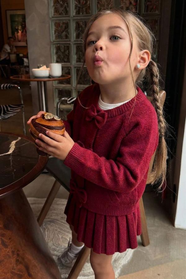 Kız Çocuk Toka Hediyeli Triko Etekli Bordo Takım