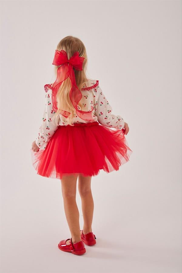 Kız Çocuk Tokalı Kirazlı Gömlek & Tütü Etek Takım