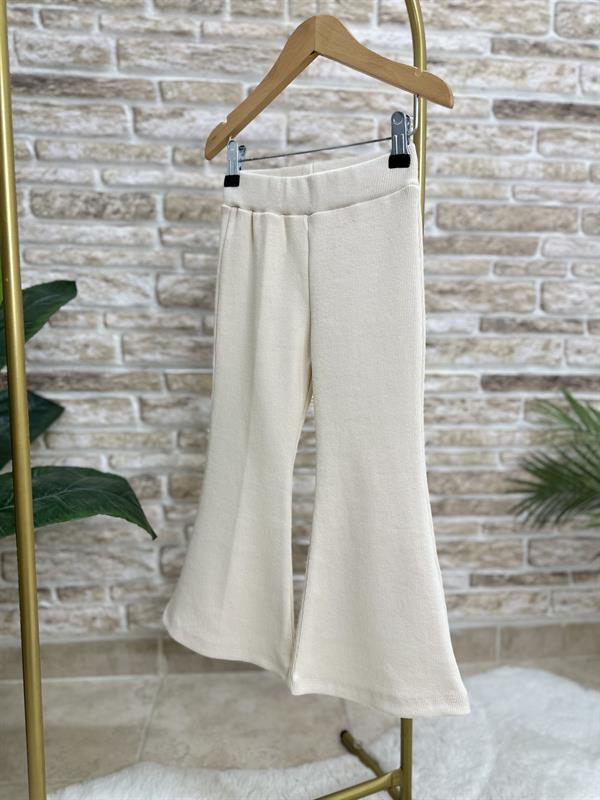 Kız Çocuk Triko Ekru İspanyol Taytlı Takım