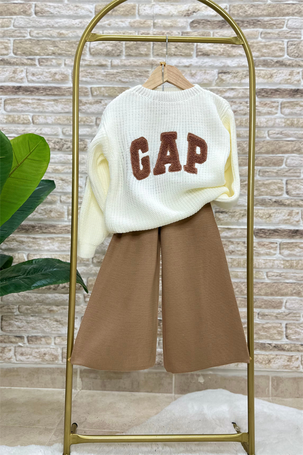 Kız Çocuk Triko Ekru Kahve Gap Takım