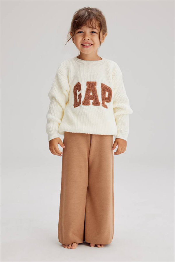 Kız Çocuk Triko Ekru Kahve Gap Takım