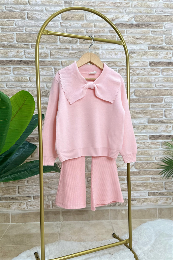 Kız Çocuk Triko Pembe İspanyol Taytlı Takım