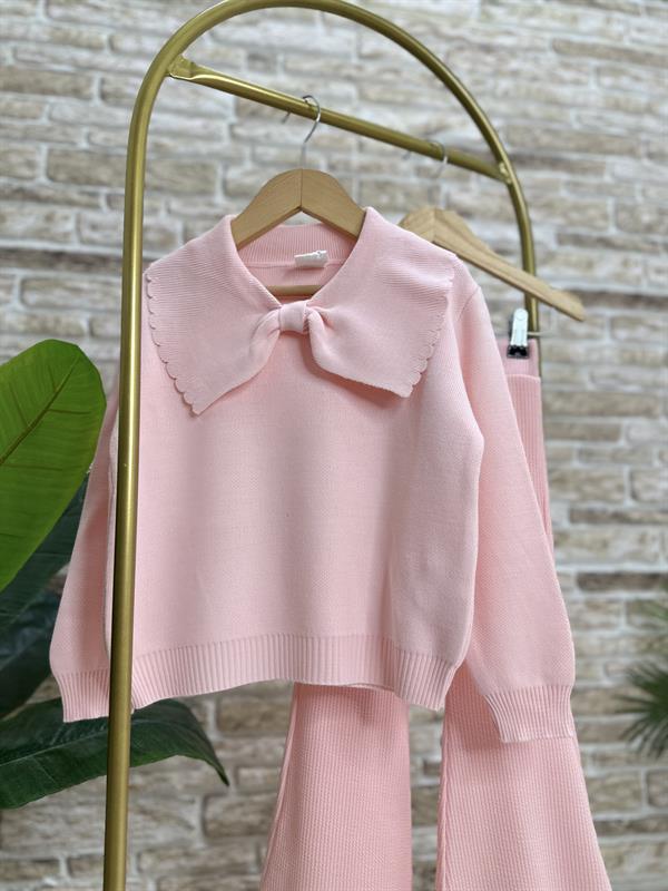 Kız Çocuk Triko Pembe İspanyol Taytlı Takım